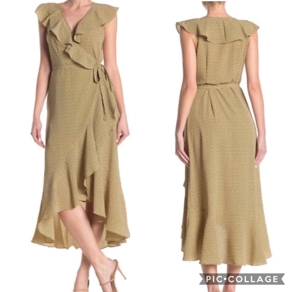 NWOT Max Studio Yellow Ruffle Wrap Dress